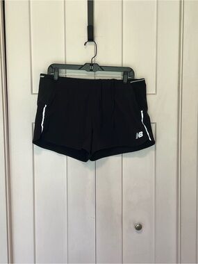 New Balance Black Performance Impact Running Shorts Reflective Trim Sz L EUC